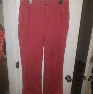 Kim Parrish Collection Red Cotton Pants w/design